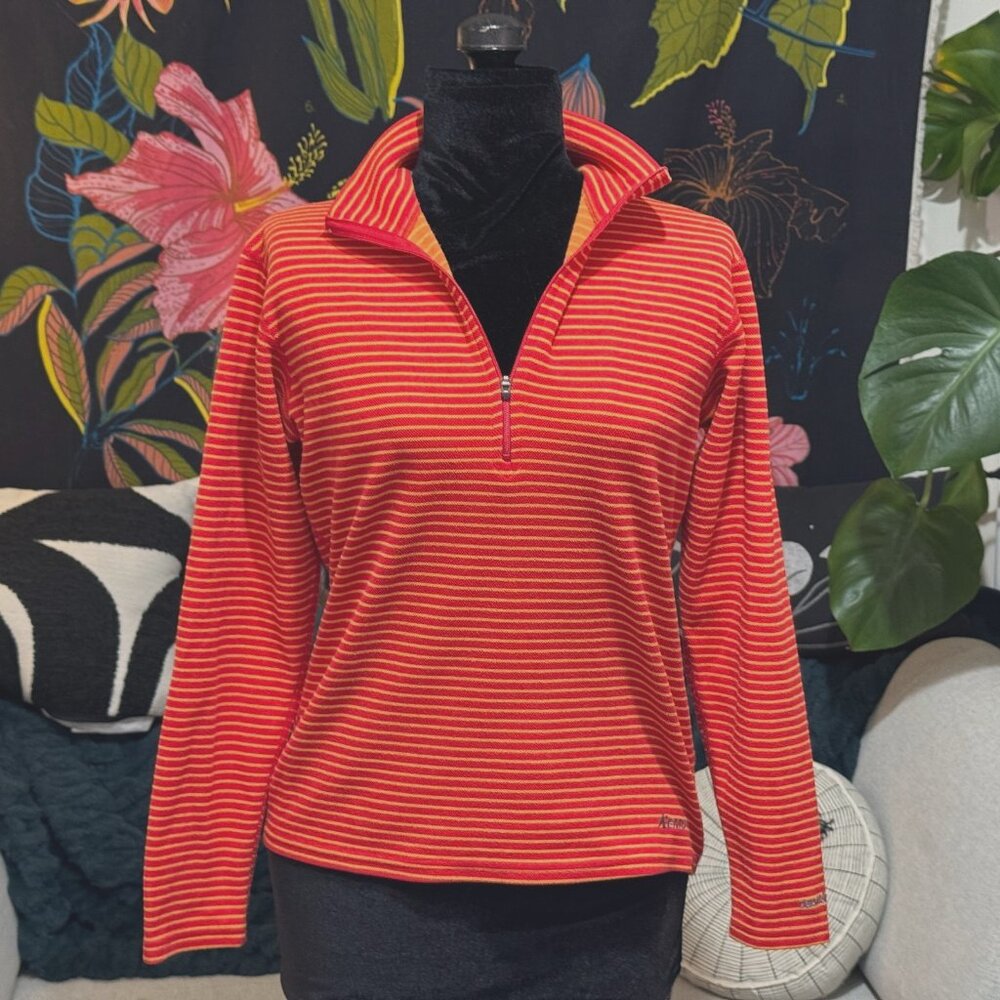 EMS 1/2 Zip-Up Techowick Thermo Knit Activewear Pullover Shirt, Orange Stripe, M